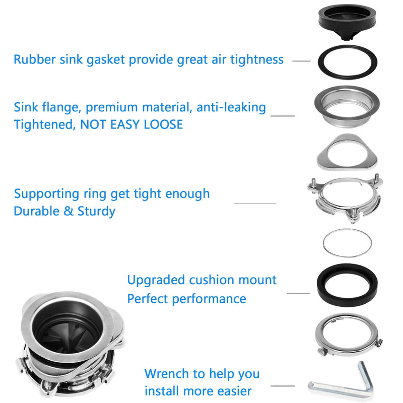 Garbage Disposal Flange Kit, Stainless Steel Sink Garbage Disposal 3 Bolts Mounting 3 1/2 Sink Drain Hole, Kitchen Sink Flange Kit for Garbage Disposal With Mounting Wrench