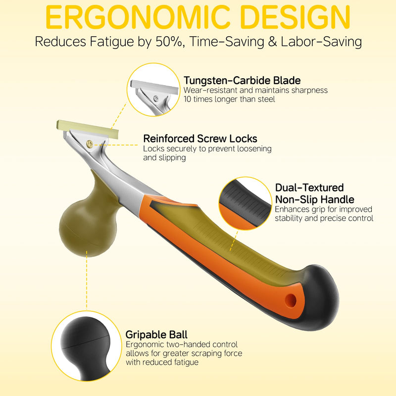 Premium Ergonomic Carbide Scraper - 2-1/2", Heavy-Duty Tool for Wood, Metal, Glass & Floors, Removal on Various Surfaces Dry Glaze, Stains, Putty, Scratches, Rust, Paint, Glue, Varnish, Resin - 65 mm ‎Carbide Scraper (with Blades)