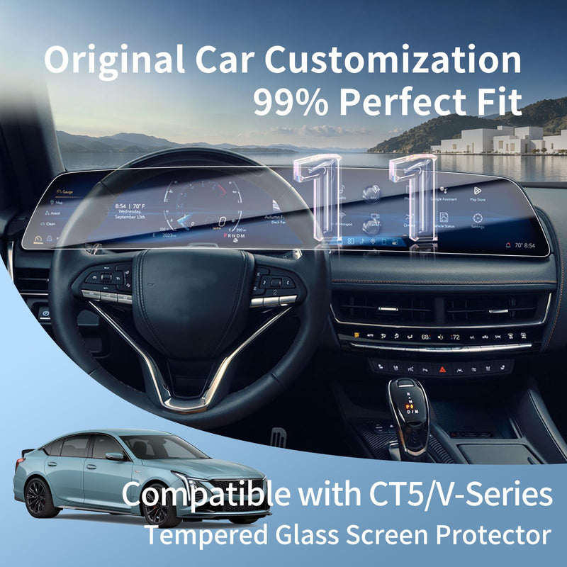 Tempered Glass Screen Protector for 2025 2026 Cadillac CT5 V-Series 33 Inch | for Cadillac CT5 Luxury/Premium Luxury/Sport/CT5-V/CT5-V Blackwing Curved Horizon Display Screen Accessories HD Anti-Scratch For 25-26+ CT5 AIO 33 Inch HD