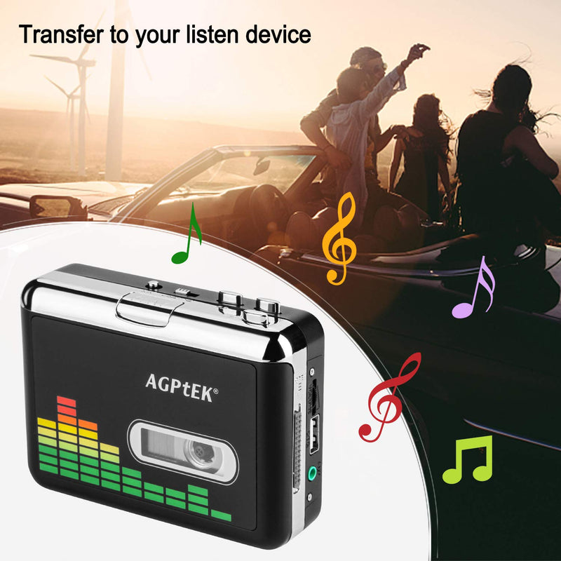 USB Cassette to MP3 Converter, Portable Walkman Cassette Audio Music Player Tape-to-MP3 Converter with Earphones, Volume Control, Auto Reverse, No PC Required Black