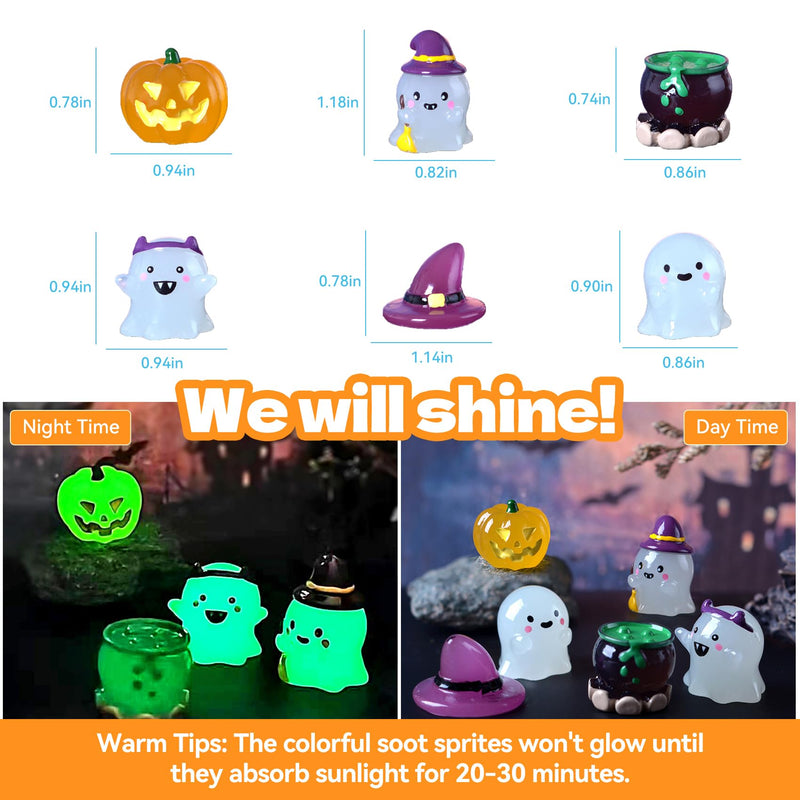 Cute Luminous Resin Halloween Ghost Car Decor Accessories, Funny Dashboard Decorations, Cute Halloween Ghost Statue Suitable for Cars, Homes, Micro Landscaping and Gardening 6 Pcs