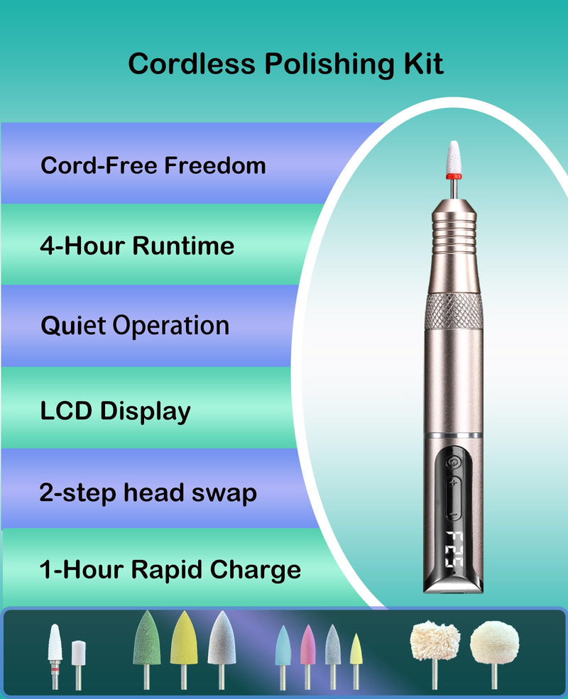 Cordless USB Mini Polisher, Portable Repair & Reline Kit for Edge Trimming, Relining Adjustment, Cracks Repair, and Surface Finishing, 11 Polishing Heads and Travel Case Included Golden