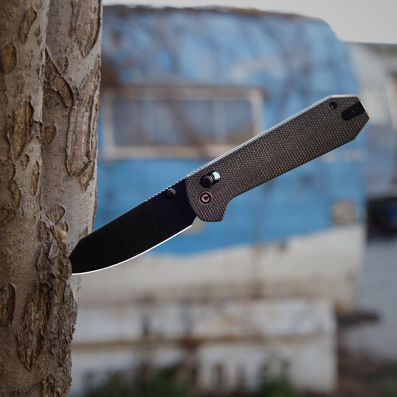 CIVIVI Over Yonder Folding Pocket Knife, Larger Award-Winning Yonder Upgrade, 3.35" 14C28N Blade Micarta Handle, Zac Whitmore Design, EDC Knife for Camping Hiking, Ideal Gift for Men Dad C25027-1 Dark Green
