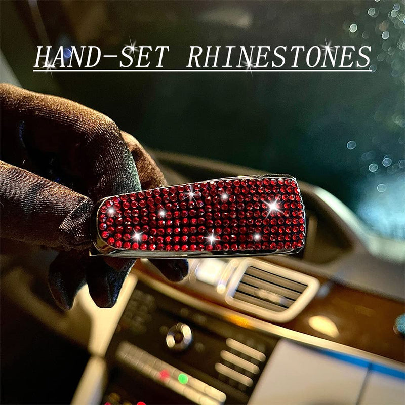 Turcee Set of 2 Bling Rhinestone Car Sun Visor Glasses Holders with Anti-Scratch Sponge,Car Decoration for Women Girls,Ticket Card Clip Visor Organizer,Universal Rhinestone Car Accessories (Red-2pcs) Red-2pcs