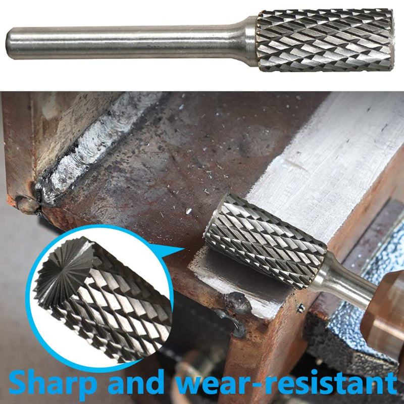 Carbide Burr Set 1/4" Shank SB-5 Die Grinder Bits Tungsten Double Cut Burr Bits (1/2" Cutter Dia X 1" Cutter Length) for Die Grinder Kits Metal Grinding Drilling Polishing (5pcs) Sb-5, Head Cutting Diameter: 1/2" (5pcs)