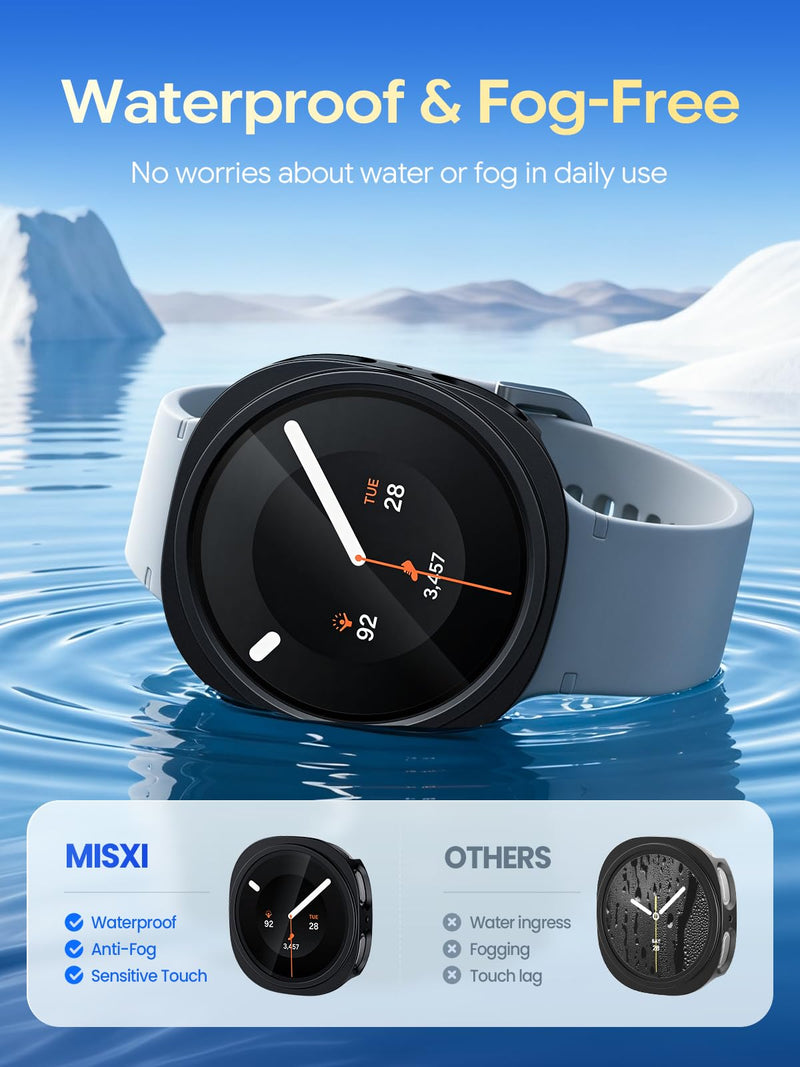 Misxi 2-Pack Waterproof Case for 44mm Samsung Galaxy Watch 9/Watch 8 | Cover with 9H Tempered Glass Screen Protector for Samsung Watch9/Watch8, Anti-Scratch Sensitive Touch Protection, Black Black(2 Packs) 44mm (ONLY for Galaxy Watch 9/8)