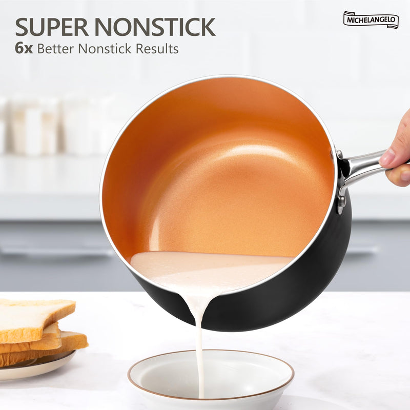 MICHELANGELO 1 Quart Saucepan with Lid, Ultra Nonstick Ceramic Sauce Pan with Lid, Small Pot with Lid, 1 Quart Saucepan Nonstick, Small Sauce Pot, Copper 1 Quarts