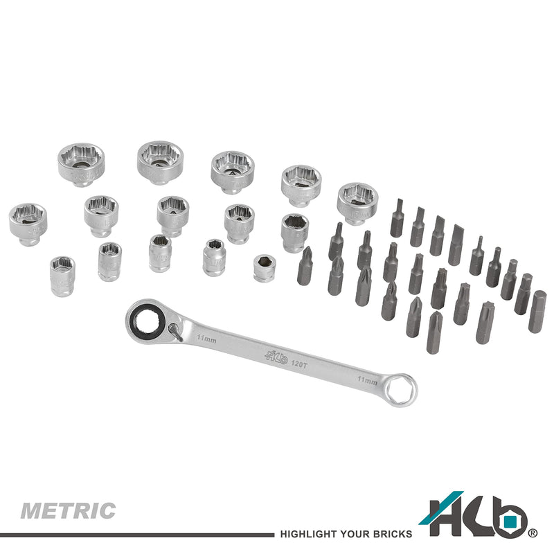 HB Pass Thru Low Profile 120-Tooth Reversible Ratchet wrench, Non-slip socket, for Rounded/Standard bolts, TORX Bits with portable case EVA tray 39-piece Socket set, Made in Taiwan AGM025-U 39PC 1/4" DR. Low Profile (120T)