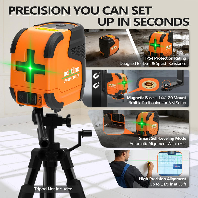 Pocket Cross-line lasers level Green L90 lazer leveler tools | Compact and Durable, Self-Leveling with Pendulum Lock, Withstands 4-FT Drops, Ideal for Picture Hanging, Cabinets, Tile, DIY L90 Green Laser Set