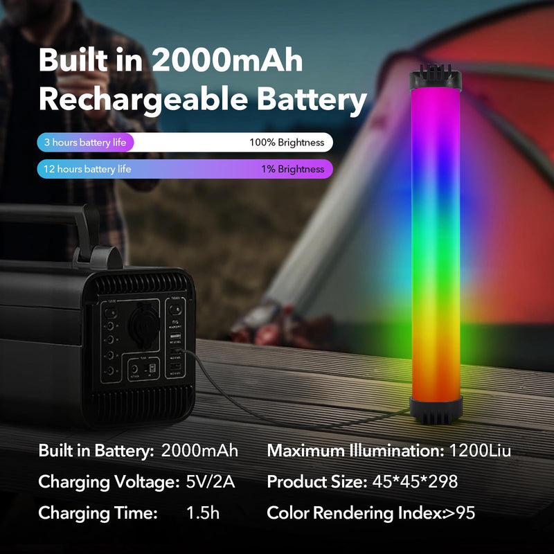 Handheld RGB Light Wand, Photography Light Wand, 2500-9000K Dimmable CRI 95+, Rechargeable Tube Light with Magnetic Attraction for Photography Vlog TIK Tok