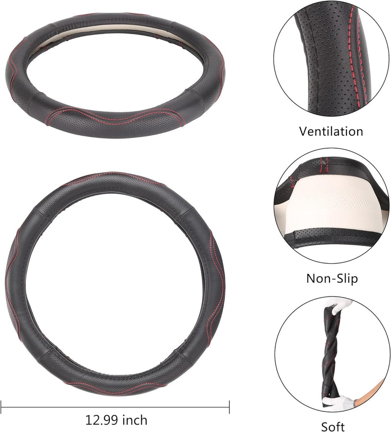  [AUSTRALIA] - 10L0L 13 Inch Golf Cart Steering Wheel Covers for EZGO TXT&RXV, Upgraded Microfiber Anti-Slip Steering Wheel Cover with Pu Leather Red