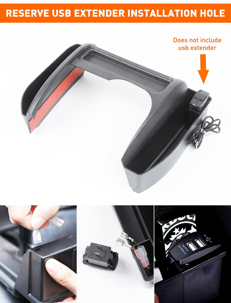 Savadicar GT-3 JK Shifter Storage Box, Gear Shift Console Side Tray Organizer for 2011-2018 Jeep Wrangler JK JKU, Interior Accessories, Reserved USB Charger Extender Slot, Black