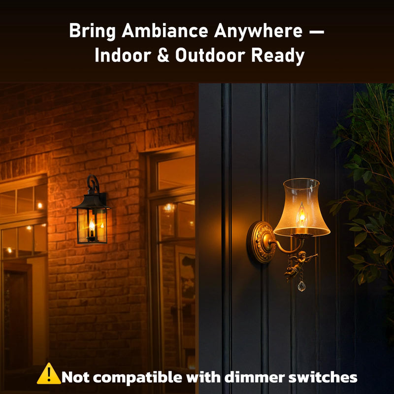 Hompavo Flickering Flame Light Bulbs E26 3W, 4 Pack | Realistic Fire Effect, Glass Bulb, Halloween Christmas Decor, Indoor/Outdoor Use
