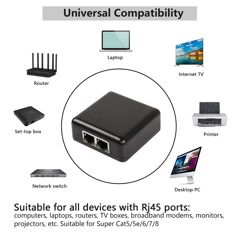 SinLoon RJ45 Network Splitter Adapter Gigabit,1000Mbps Ethernet Cable Splitter 1 to 2, RJ45 Network Extension Connector,Two Devices Share The Internet at The Same Time(Gigabit 1 to 2) Black