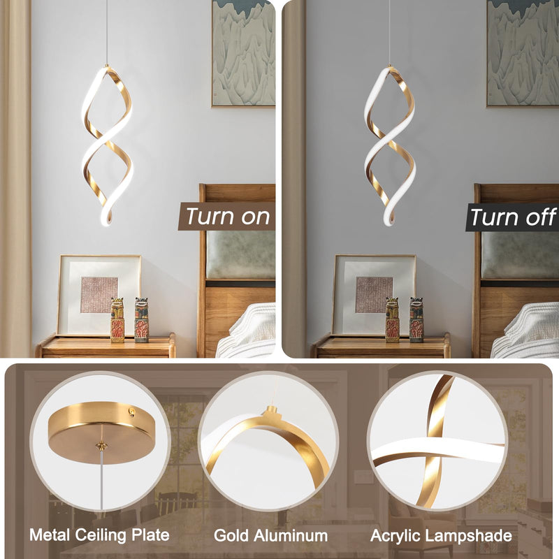 Gold Led Pendant Lights Kitchen Island,5500K Modern Led Pendant Lighting Over Island, Adjustable Hanging Pendant Light Fixtures for Kitchen Bedroom Dining Room Sink, 1 Pack Gold