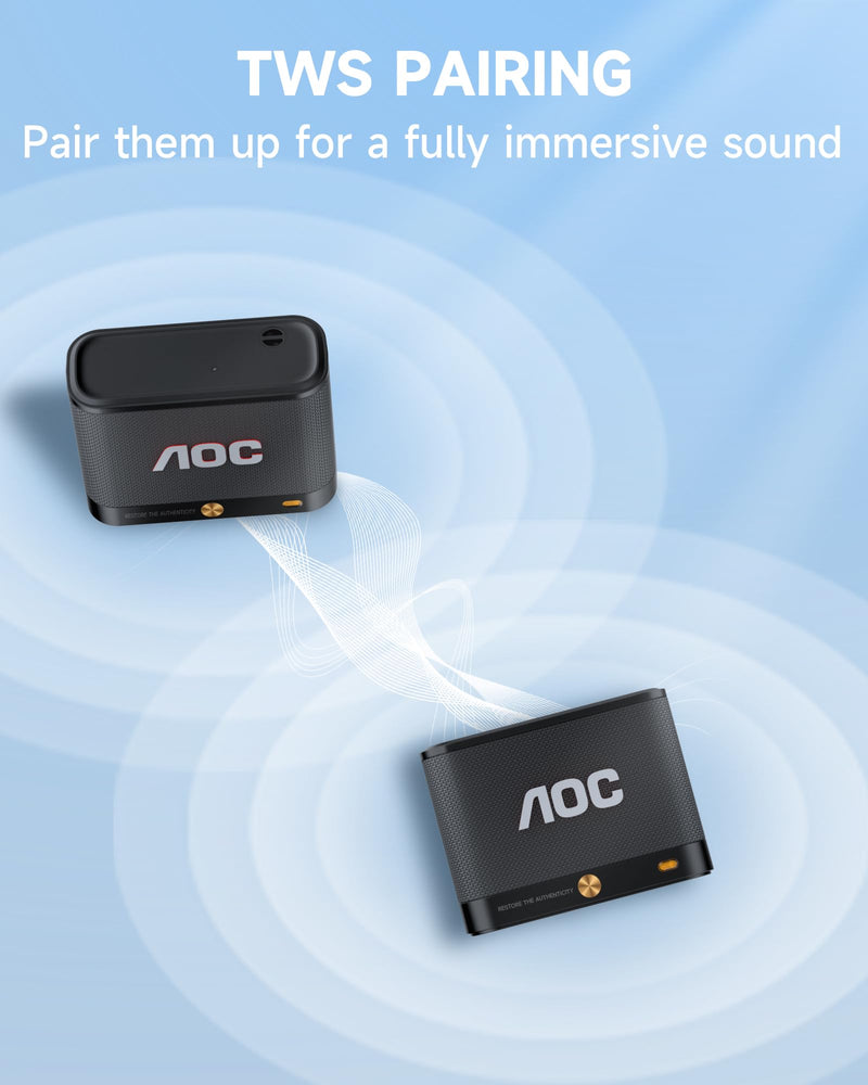 AOC Portable Bluetooth Speaker, Shower Speaker, BT 5.4 with Wireless Stereo Pairing, BassUp, IP65 Waterproof, Dustproof, 30-Hour Playtime, Compact Small for Home, Outdoors, Black