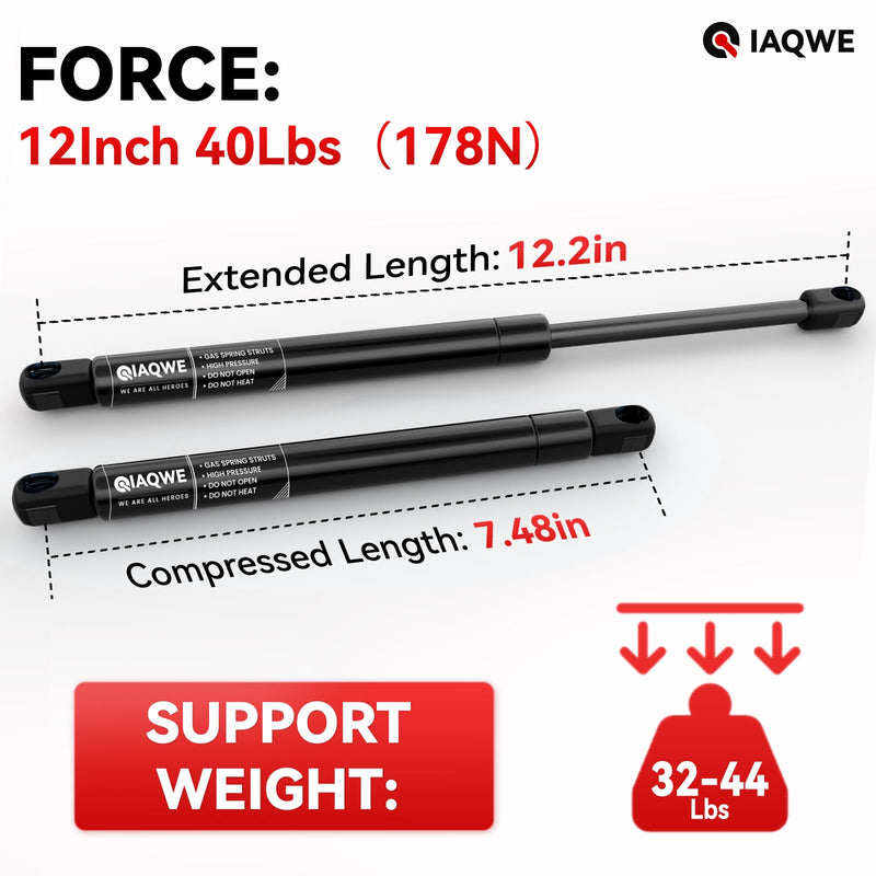 C16-11028 12 inch 40Lb/178N Gas Struts Shock Springs 12in Lift Supports for Snugtop A.R.E Leer Truck Camper Shell Topper Rear Cap Window Door Pickup Canopy Weatherguard Toolbox Lid, 2 Pcs 40 lbs