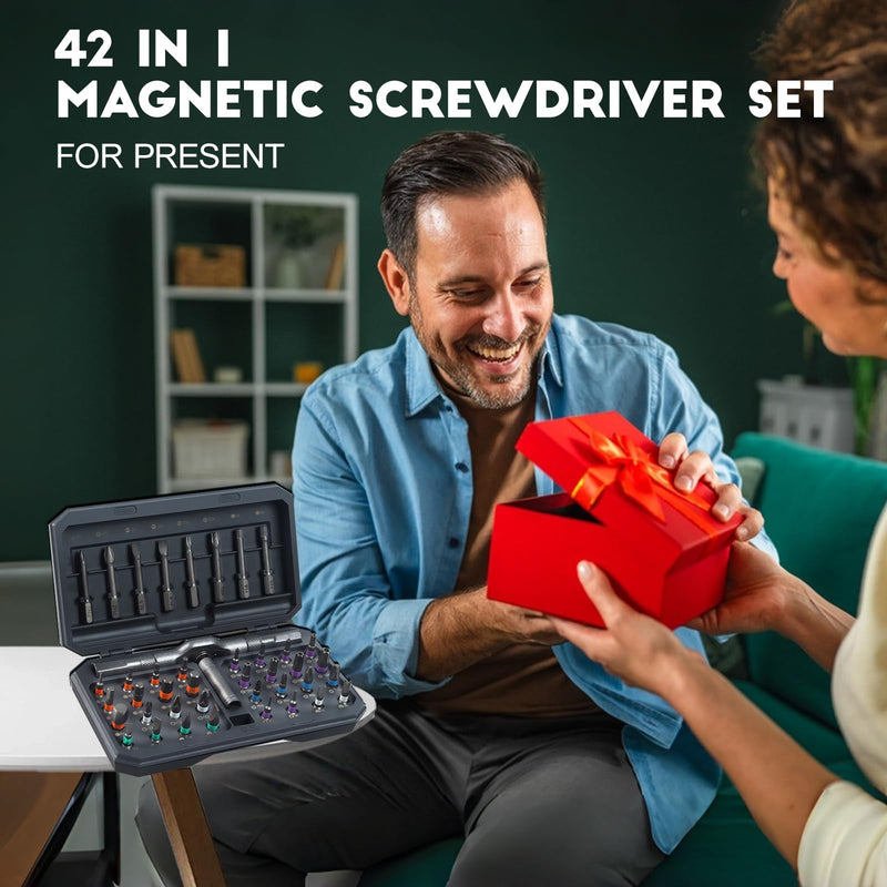 42 in 1 Magnetic Screwdriver Set, Ratchet Screwdriver Set with Case, Repair Tool Kit with Ratchet T Handle, Screw Driver Set Kit for Eyeglass, Bicycle, Watch, Ring Doorbell, Electronics, Pc 42 IN 1