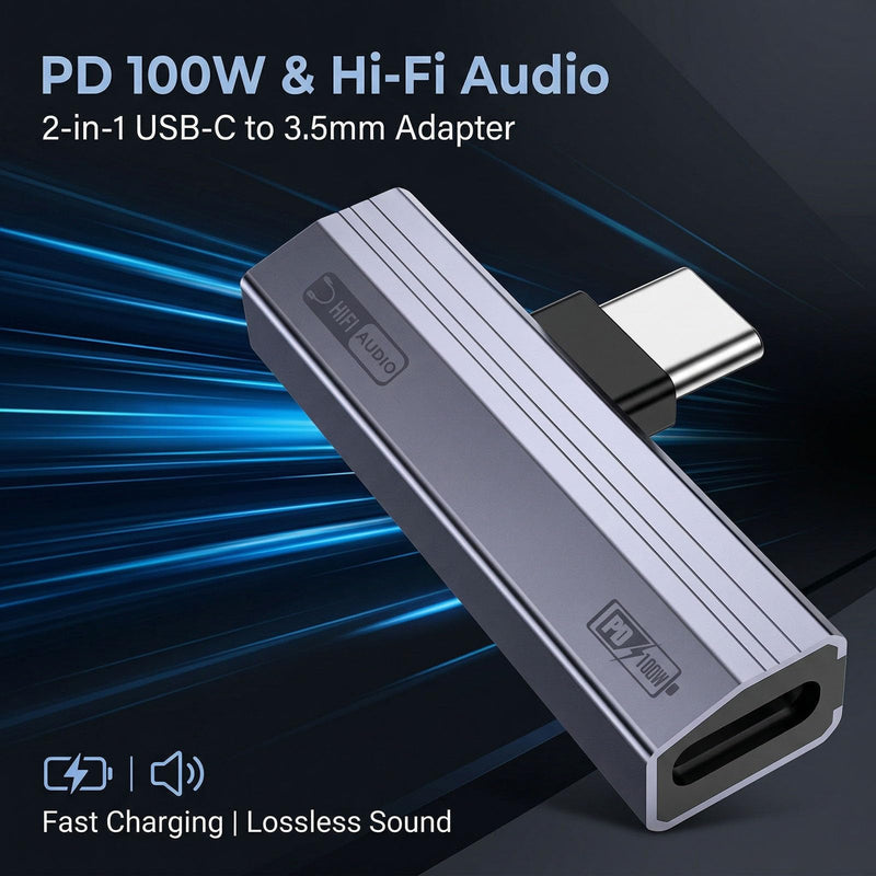 2 Pack USB C to 3.5mm Audio Adapter 2-in-1 HiFi DAC 100W PD Fast Charging Headphone Jack Widely Compatible for iPhone 15/15 Pro, iPad Pro, Samsung Galaxy, Gaming, Car Aux Gray
