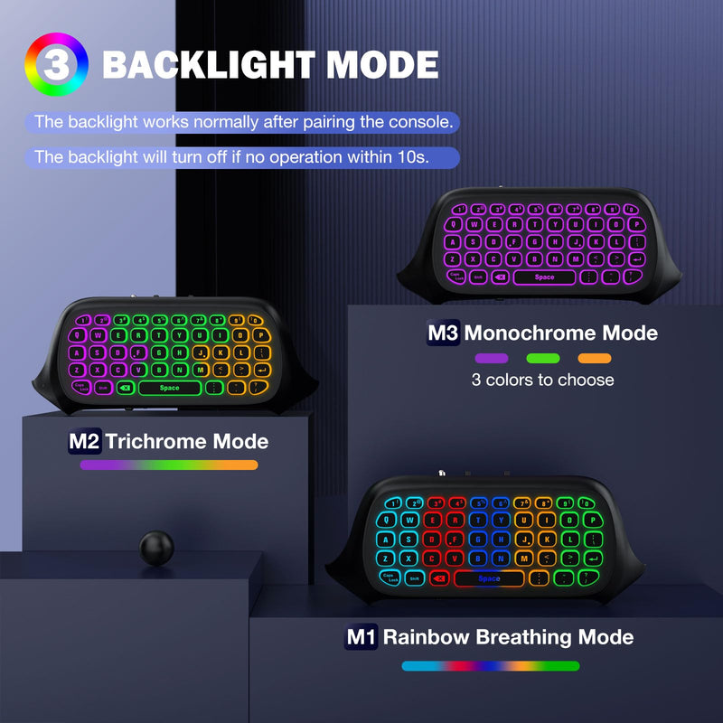 MoKo RGB Keyboard for Xbox One Controller | Wireless Chatpad Keypad w/ 2.4G Receiver, Accessories for Xbox One S/Elite/2/Series X/S, Black+White