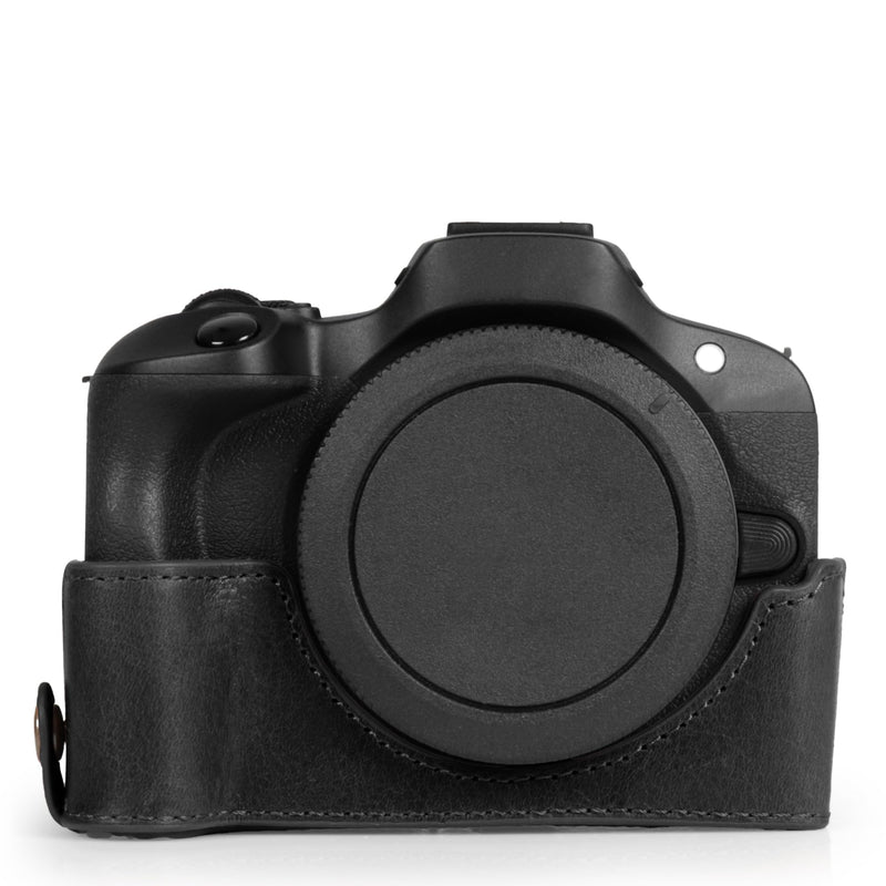 MegaGear Ever Ready Genuine Leather Half Camera Case Compatible with Canon EOS R100 - Black