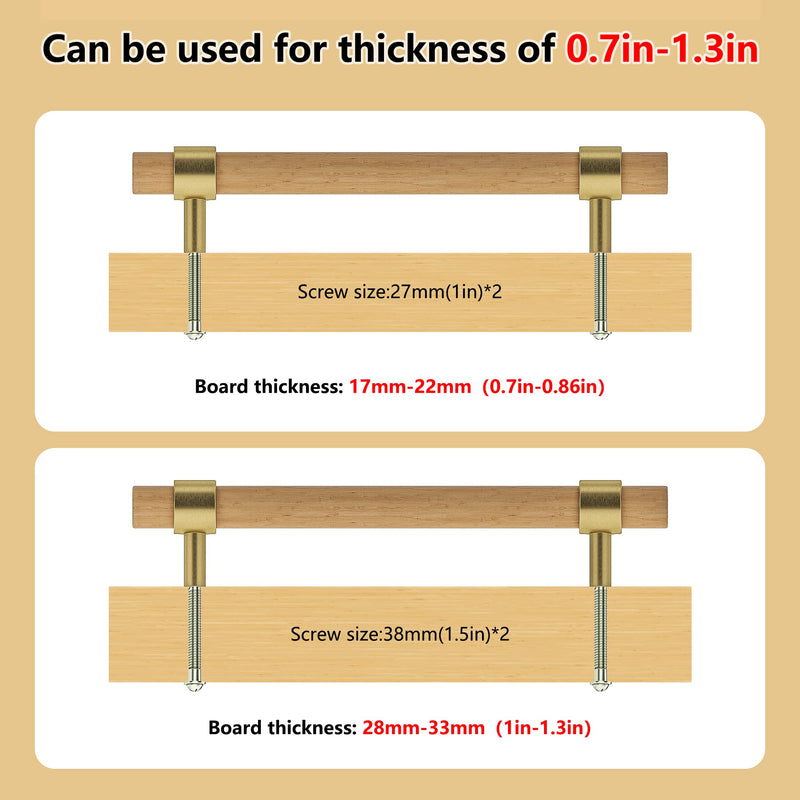 Wooden Drawer Pulls,10-Pack Beech Wood Drawer Handles Knobs,Suitable for Kitchen, Living Room, Bedroom, Bathroom and Other Scenes,Gold 10