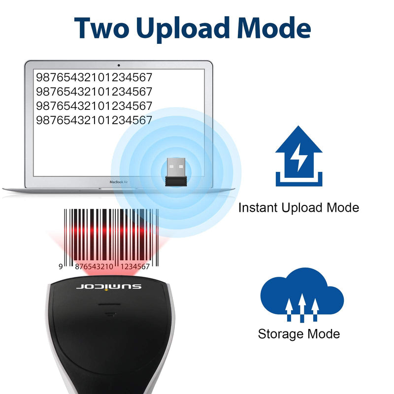 Sumicor 2D Barcode Scanner, White Black Handheld Bar Code Scanner 3 in 1 USB Wired & 2.4G Wireless & Bluetooth QR Code Micro PDF417 1D Barcode Scanner with Vibration