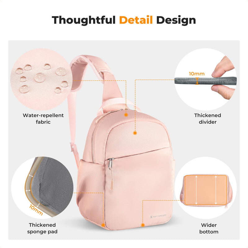K&F CONCEPT Camera Sling Bag, Compact Crossbody Bag for DSLR Mirrorless | Lightweight Fabric, with Tripod Holder, Quick Access & Custom Dividers, Men & Women, for Sony Canon Nikon, Pink, BS06 Sling Bag-5L