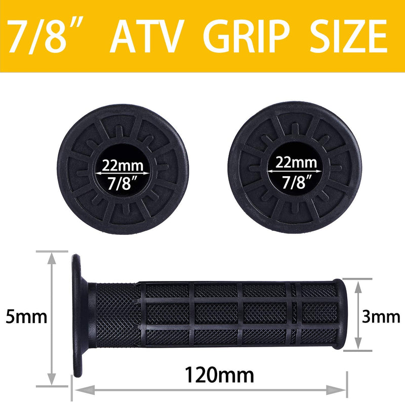 7/8'' ATV Grips Universal Handlebar Grips Soft Rubber Motorcycle Grip for ATV Polaris Thumb Throttle Kid Youth 4 Wheeler Quad 400ex Black