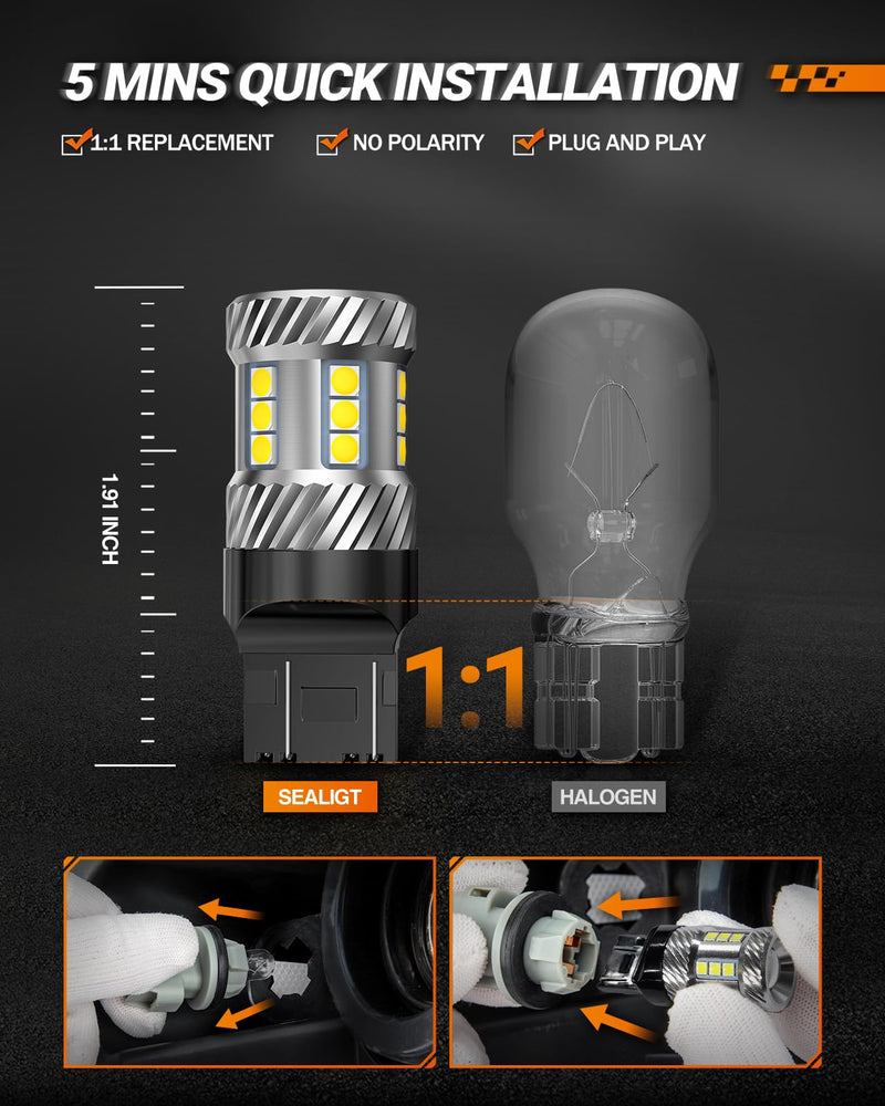 SEALIGHT 7443 7440 LED Bulb White Reverse Light, 7441 7444 T20 W21W LED Light Bulb with Projector for Backup Light,Tail Light,Brake Parking, Pack of 2
