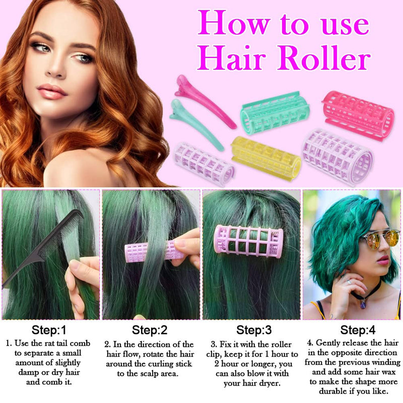 30 PCS Plastic Hair Rollers Curlers 5 Size Snap on Rollers No Heat Self Grip Hair Rollers for Short Long Hair, DIY Salon Hairdressing Curlers with 5 Duckbill Clips for Barber Hair Dressing
