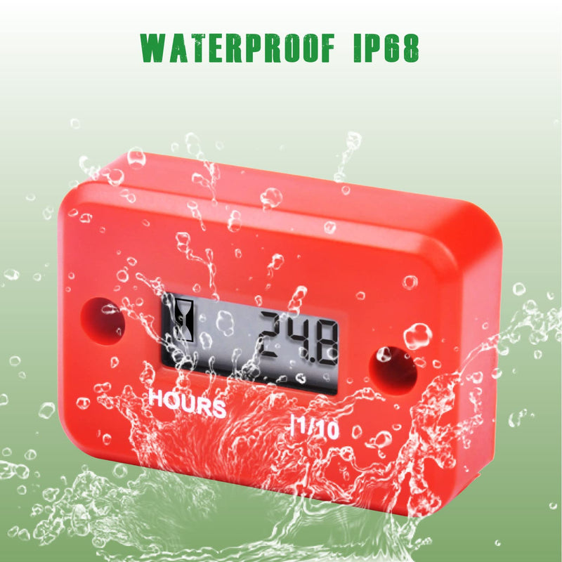 Yooreal Digital Inductive Hour Meter Waterproof IP68,Works on Various of ZTR/Riding Lawn Mower Land Trimmer UTV Brush Cutter Tractor ATV Boat Outboard Motor Dirt Bike Motorcycle. (HM006A Red) HM006A Red