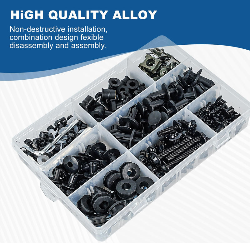 Motorcycle Fairing Bolt Kit, 397 Pcs M4 M5 M6 Universal Windscreen Screws Fasteners Fairing Bolts Nut Clips Kit Fit for Kawasaki Suzuki Yamaha BMW Honda GSXR Harley Davidson Motorcycle