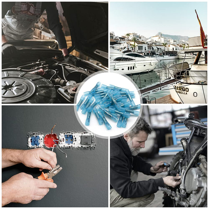 1000 Pcs Heat Shrink Butt Connectors, 16-14 AWG Waterproof Electrical Crimp Wire Splice for Marine, Cable, Wiring 16-14 AWG (Blue)