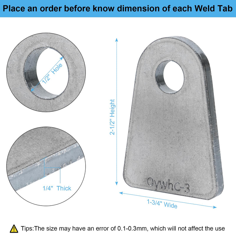 Weld on Tabs, Steel shock mount Weld Tab, Universal Weld on Tabs Flat Bottom Mount with a 1/2" Hole.2-1/2" Height, 1-3/4" Wide, 1/4" Thick Pack Of 4 Tabs Steel Mounting Bracket OywhC-3 Flat Mount-Big 1/4" Thick