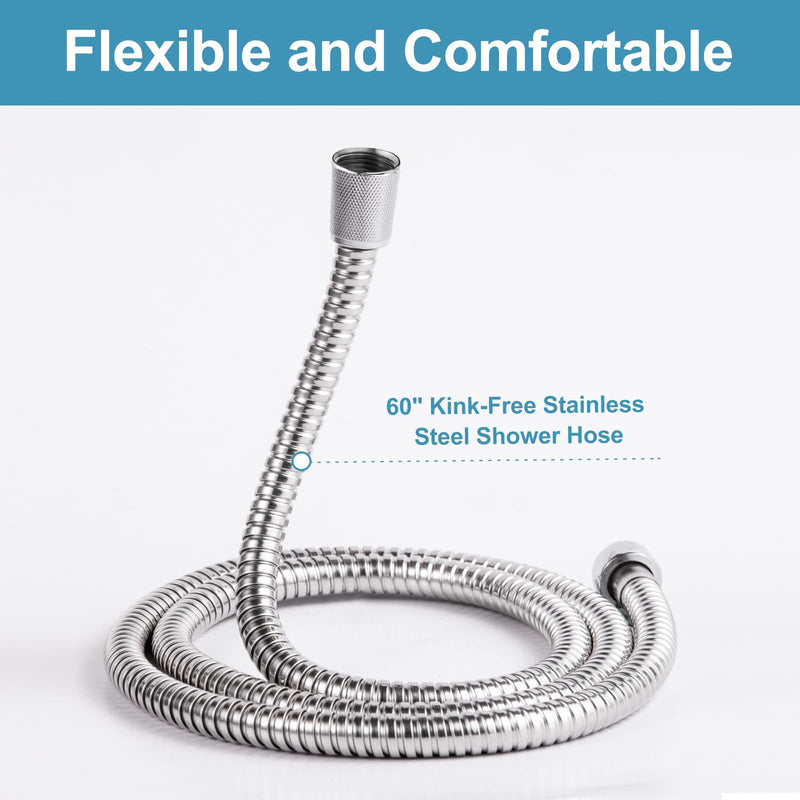 OFFO Shower Slide Bar Combo, Adjustable 31 in Slide Bar with 3-Mode Square Handheld Shower Head and 60 in Stainless Steel Hose, Screw Wall Mounted, Chrome Finish Square 31" Slide Bar & 60" Hose