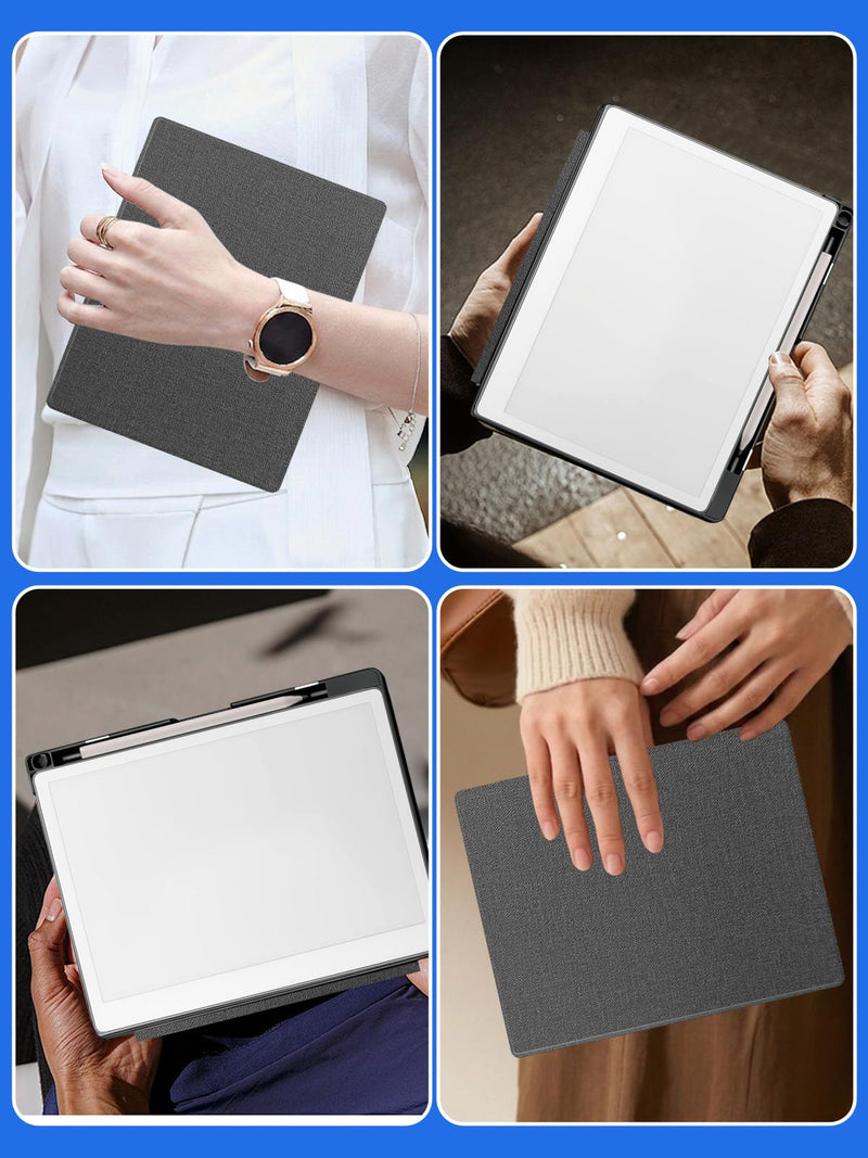 for Remarkable Paper Pure Magnetic Flip Case 10.3 Inch Tablet, Auto Sleep/Wake, Slim Faux Leather Cover with Pencil Holder, Lightweight Shockproof Protective Case (Gray,Woven) Gray,Woven