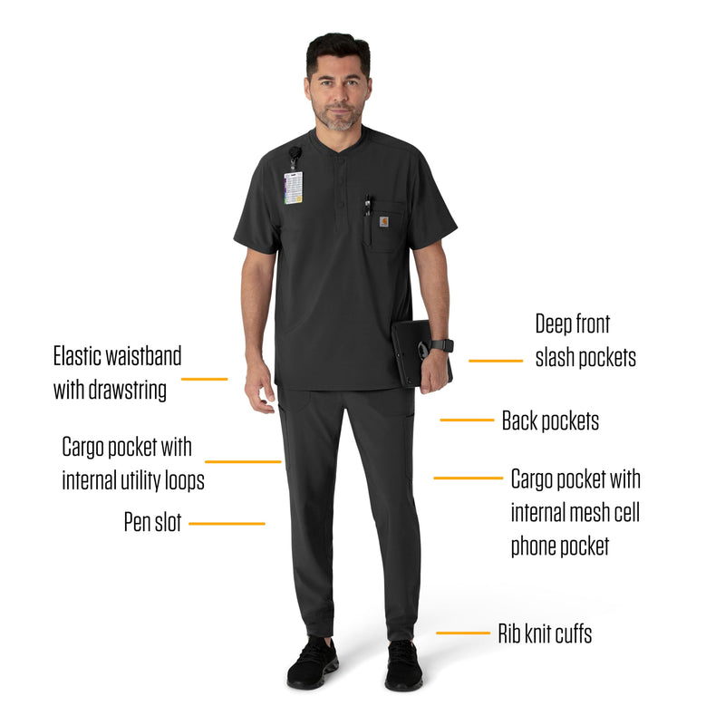 Carhartt Scrubs for Men Force Cross-Flex Joggers Pants with Drawstring and 7 Pockets Large Black