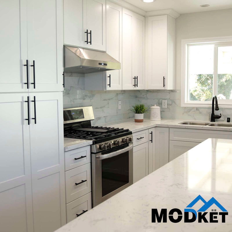 Modket Euro Round Cabinet Handles Pulls 304 Stainless Steel — 6" Overall Length, 3-3/4" (96mm) Hole Centers, Matte Black— 10-Packs 6" Length (3-3/4" [96mm] Hole Center)