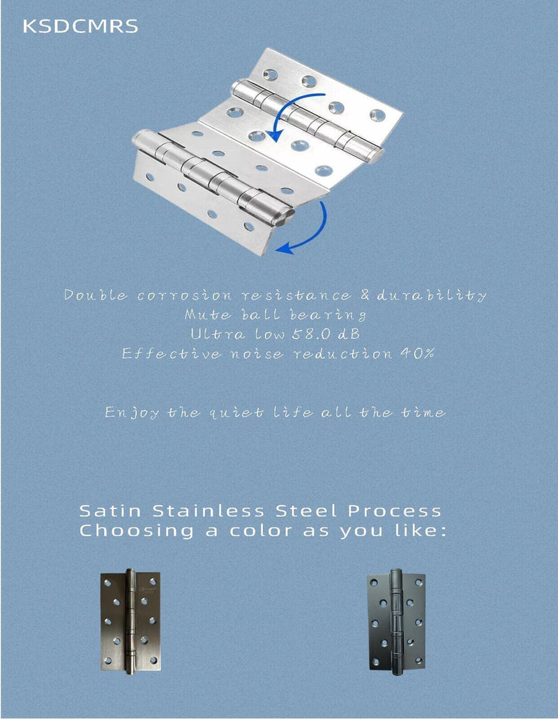 Stainless Steel 304 Door Hinges, 5 inch x 3 inch Heavy Duty Ball Bearing Non Removable Pin for Salty Residential Environment Exterior and Interior Doors Swing with Square Corner-2 Pack (2, Silver) 2