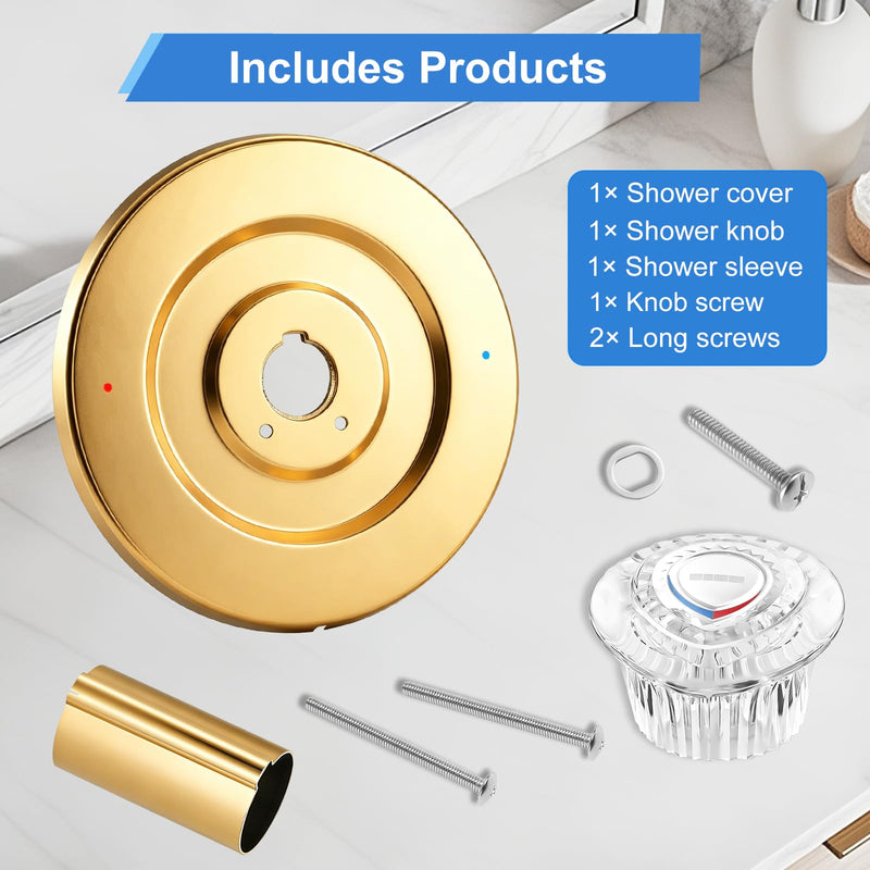Shower Trim Kit, Compatible with Moen T470 Chateau Shower Trim Kit, for Dual Seal Cartridge Trim Kit and Single Handle Tub/Shower Trim, Includes Escutcheon, Tubes, Shower Handle and Screws, Gold