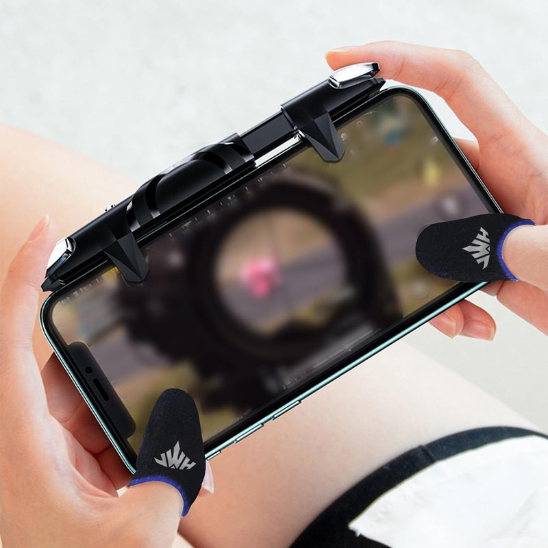 PUBG Trigger 4 Finger Mobile Gaming Controller with 20 Finger Sleeves & Storage Case PUBG Mobile Controller Aim & Fire Shooter Buttons for iPhone & Android PUBG Accessories for COD Mobile (1 Pack G5+20Pcs Finger sleeve+Storage bag)