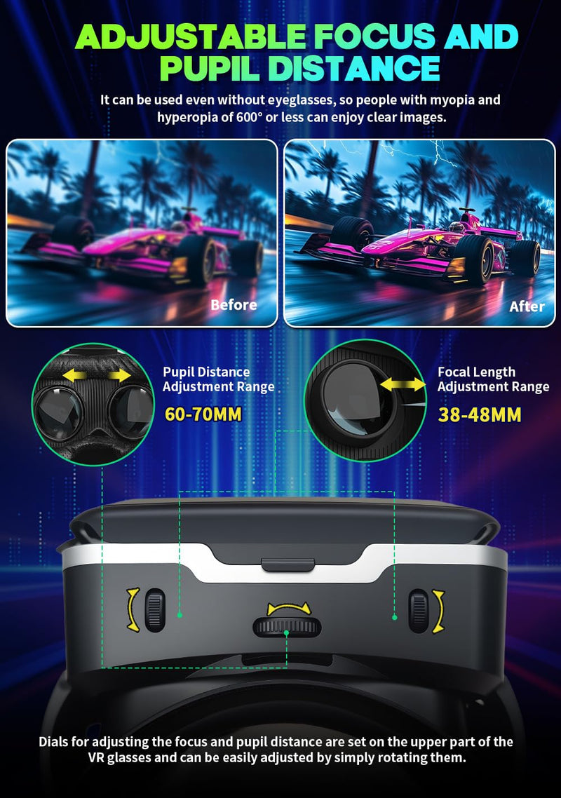 VR Headset for iPhone & Android, 120° Viewing Angle 3D Glasses with Aspherical Lenses & Headphone, Perfect for VR Videos and Mobile Games