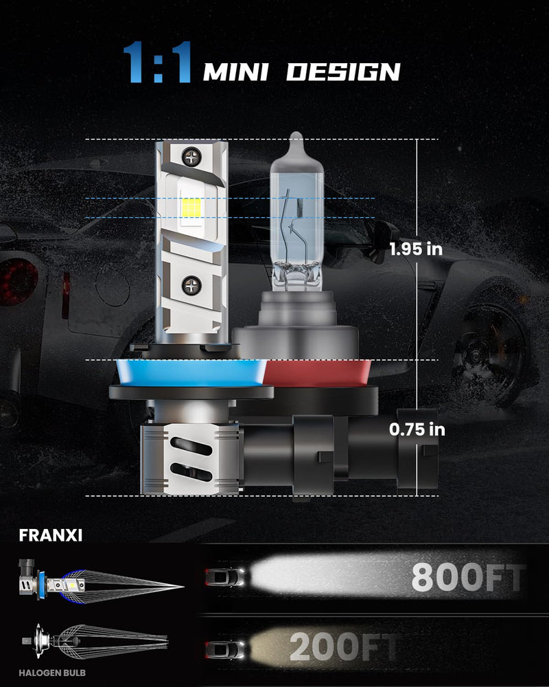 FRANXI 9005/HB3 H11/H8/H9/H16 Bulbs Combo Fog Lights, 32000LM Super Bright 6000K Cool White, 1:1 Design with Cooling Fan, Plug and Play, Pack of 4 9005+H11