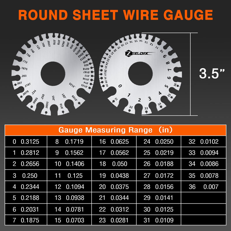 ZeeDix 4 Pcs Stainless Steel Metal Sheets Welding Thickness Gauge- Wire Gauge Measurement Tool, Standard Dual-Sided Round Wire Cable Sheet Gage and Wire Welding Material Thickness Gauge Measuring combination-4