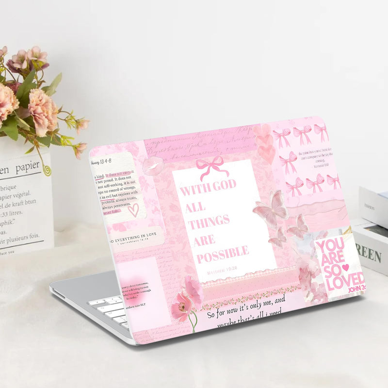 G JGOO Compatible with MacBook Neo Case 13 inch 2026 Release A3404 | Protective Plastic Laptop Hard Shell for Mac Neo Case with Keyboard Cover & Screen Protector, Pink Bow Butterfly Collage Pink Letter