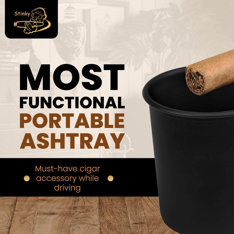 Stinky Cigar Car Ashtray, Spring Clip Holds All Cigar Sizes, Fits Any Standard Cup Holder, Matte Black