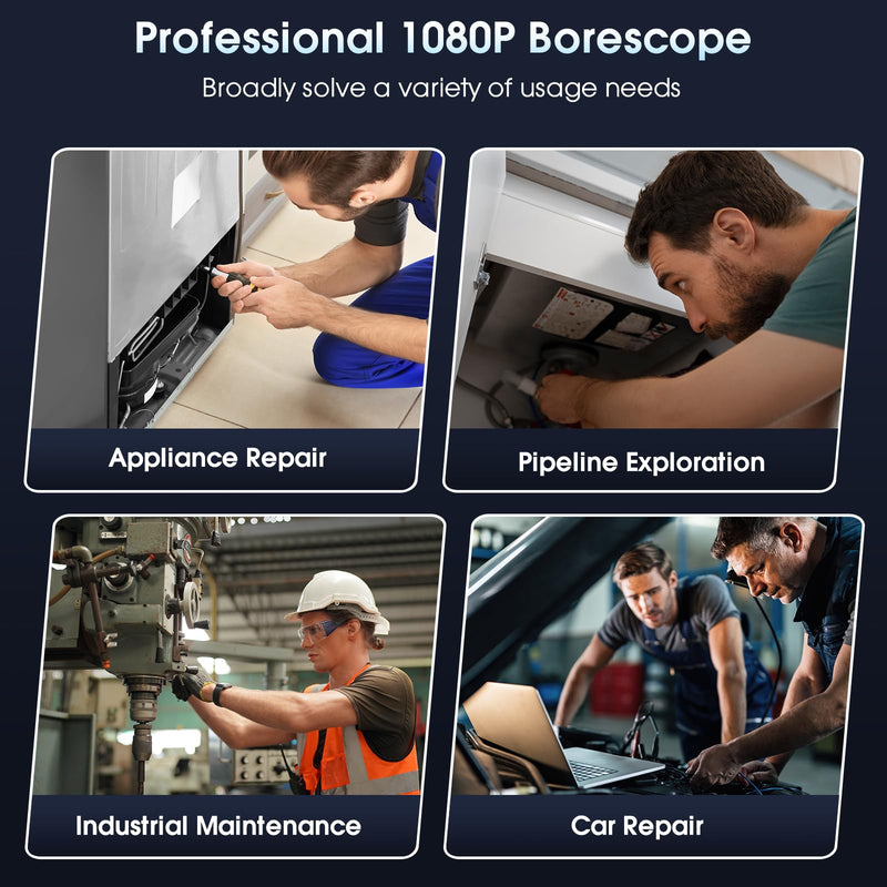 Endoscope Camera with Light – 1920P HD Borescope for iOS & Android (3.3ft) | 1920P HD, 8mm IP67 Waterproof Probe, 8 Adjustable LED Lights, Semi-Rigid 3.3ft Cable, Compatible with iOS & Android