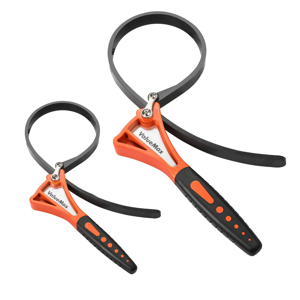 ValueMax 2-piece Strap Wrench Set, Adjustable Wrench with Max Diameter 4" (Small) and 6"(Large), Oil Filter Wrench Set, Jar Opener, Shower Head Wrench, Water Filter Wrench Orange