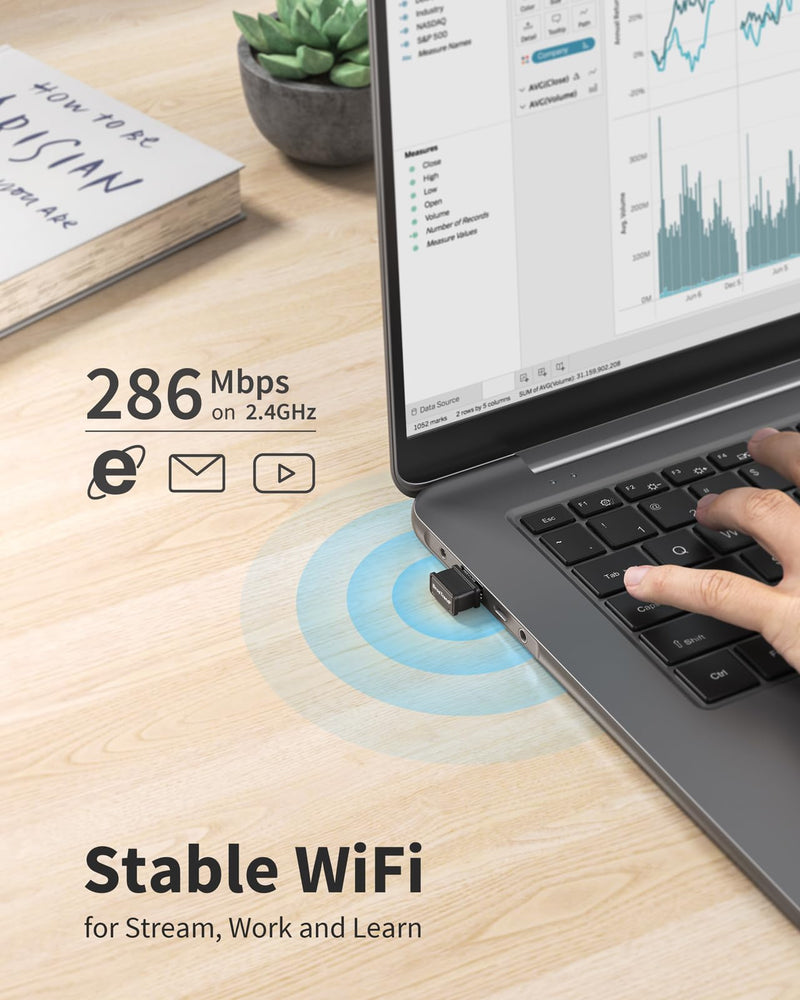 BrosTrend AX300 Nano USB WiFi 6 Adapter, USB WiFi Adapter for Desktop PC Laptop, Portable Wireless Network Dongle, 2.4GHz 286Mbps Wi-Fi Dongle for Windows 11/10/7, Wi-Fi 6 Stick Easy Setup NOT for Mac